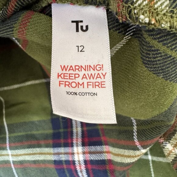 Womens Buttoned Up Shirt Olive Blue Red Plaid Flannel Size Medium - Picture 7 of 9